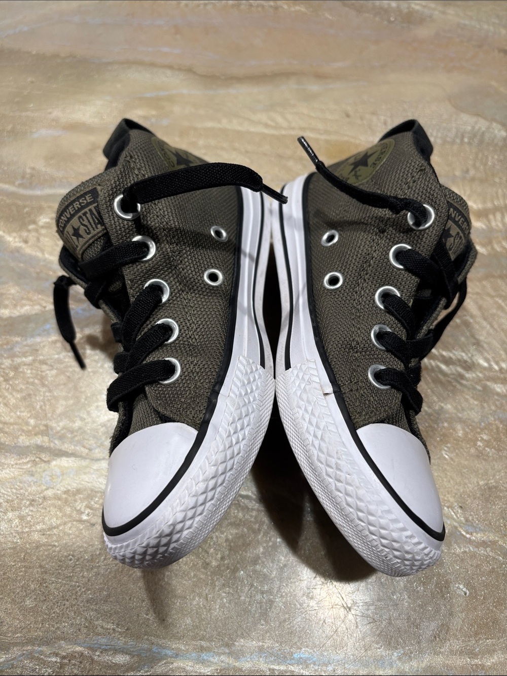 Converse Kids High Top Sneakers in Olive Green and Black Size Junior 12